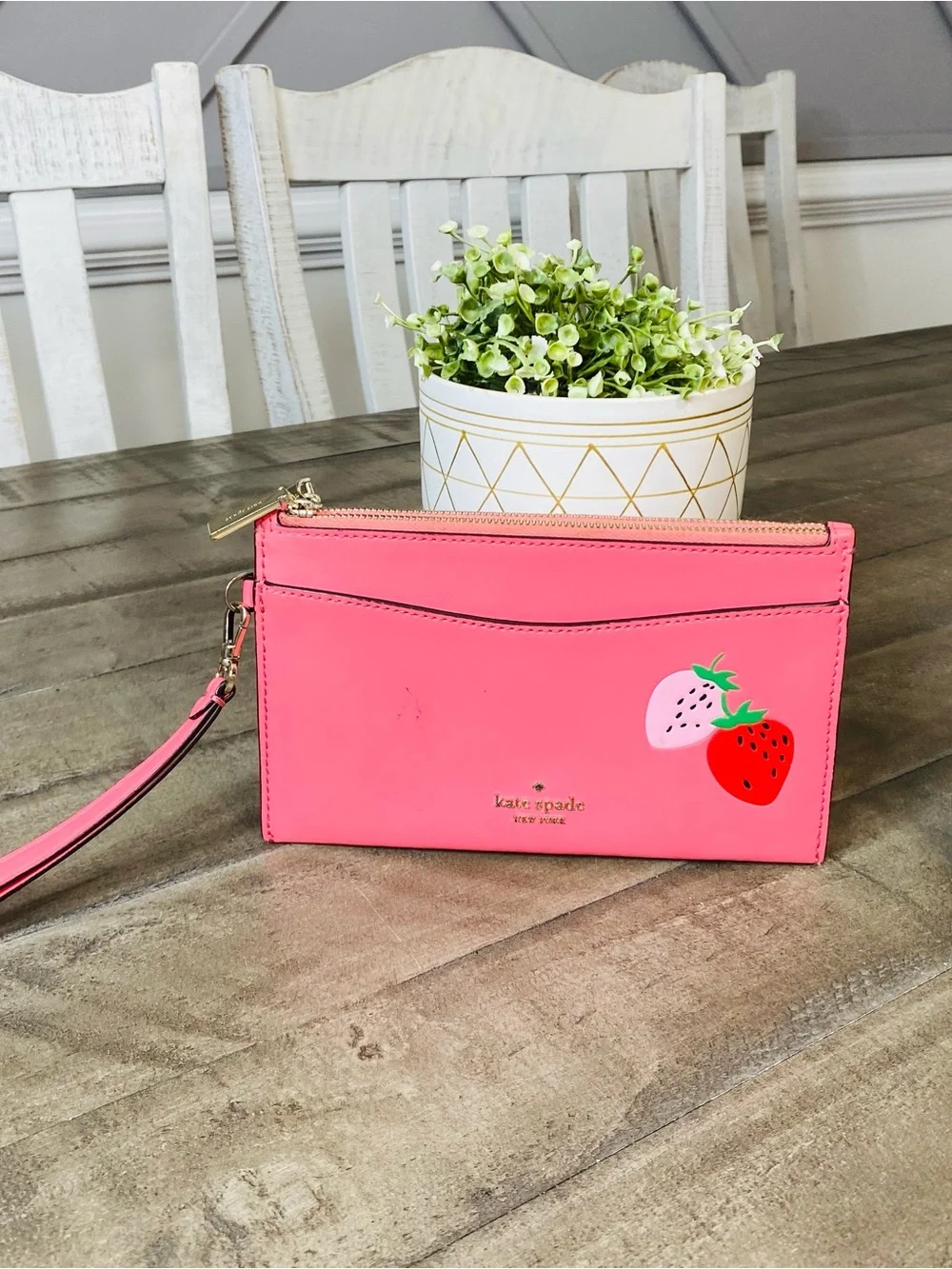 Kate Spade Picnic in the Park Strawberry Double Zip Wristlet Pink